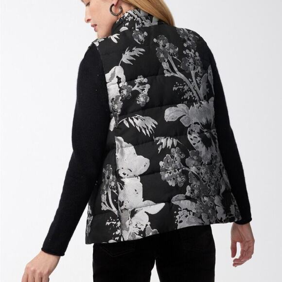 NWT Chico’s black and silver metallic jacquard puffer vest, XL - Picture 5 of 11